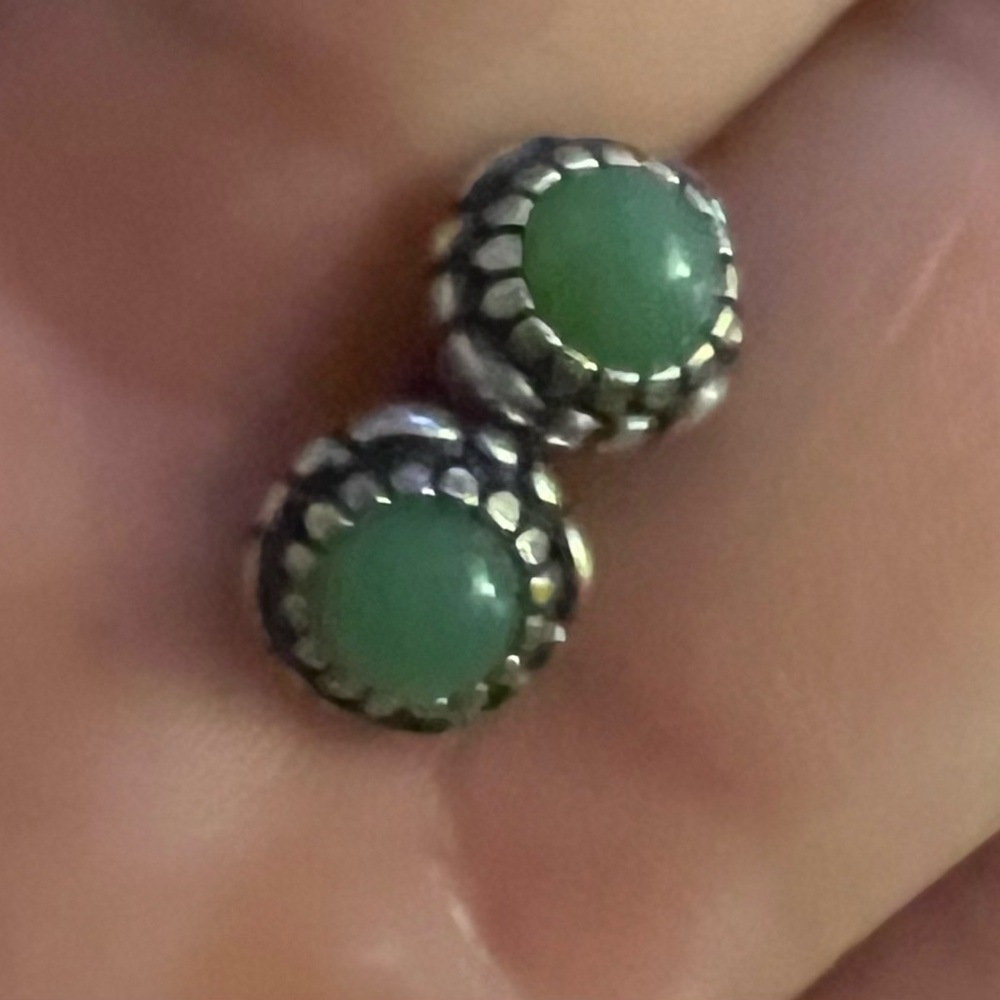 Pandora ALE 925 Green Chrysoprase Stud Earrings May Birthstone Sterling Silver